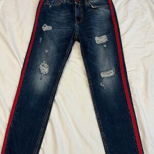KOCCA Italian Made Stylish Boyfriend Jeans with Red and Blue Stripes